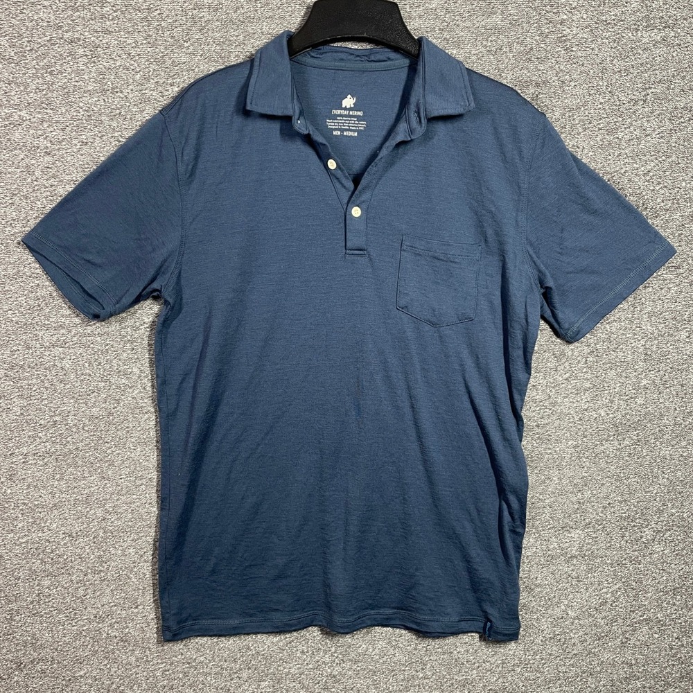 Woolly Everyday Merino Polo Shirt Mens Medium Blue 100% Merino Wool Short Sleeve